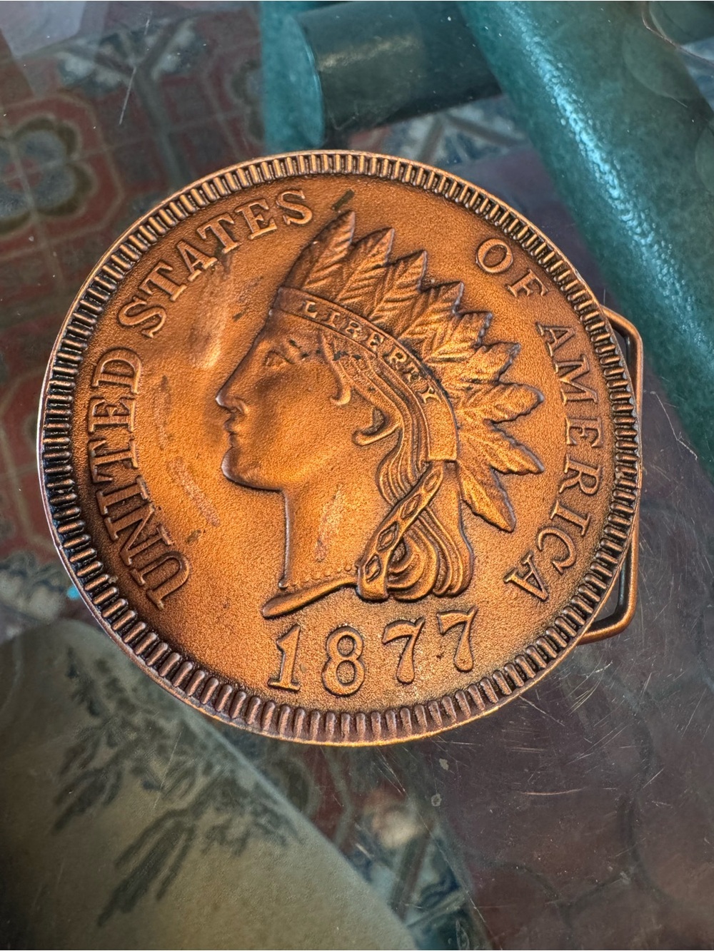 Vintage Indiana Metal Craft model AC2 1877 Indian Head Penny Belt Buckle USA